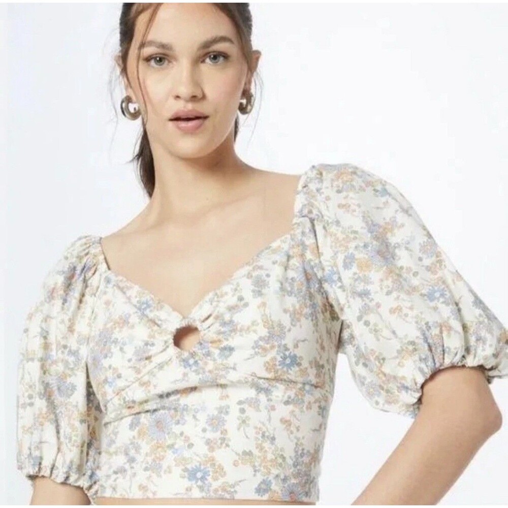 Abercrombie & fitch puff sleeve Smocked Floral Crop Top Cottage Core Size M